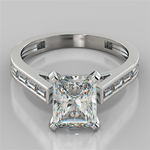 Bague de fiançailles solitaire taille radiant en argent sterling 925, sertie en canal, diamant certifié IGI pureté VVS, plaqué or - Product Image 1