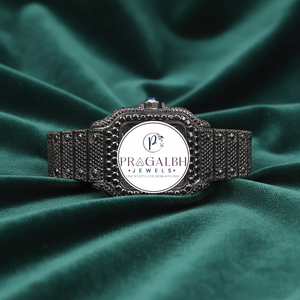 นาฬิกาข้อมือผู้ชาย Pragalbh Jewels ประดับเพชรโมอิสซาไนต์สุดหรูหรา ดีไซน์เต็มหน้าปัดสีดำ ตัวเรือนสแตนเลสสตีล - Product Image 1
