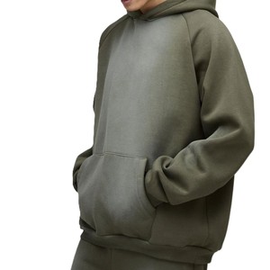 Ensemble de survêtement unisexe vert olive à capuche, coupe ample, couleur unie, 100 % coton, pour l'automne - Product Image 3
