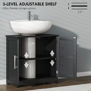 Mueble de Baño Prefabricado con Lavabo Pedestal Estilo Rústico Negro Desgastado, 2 Puertas Corredizas y Estante Ajustable - Product Image 6