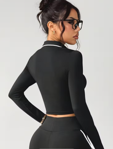 <b>Women's</b> Casual Solid Yoga Leggings Set Zip-Up Athletic <b>Jacket</b> & Full-Length Pants High-Waisted Spandex Quick-Dry Seamless - Product Image 4