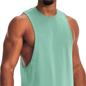 Camiseta sin mangas para hombre, color verde menta, cuello redondo, color sólido, informal, transpirable, de punto, para entrenamiento. - Product Image 2