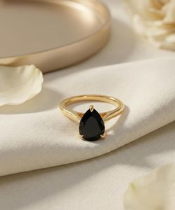 Black Onyx <b>Ring</b> Pear Cut <b>Solitaire</b> Engagement <b>Ring</b> 925 Sterling <b>Silver</b> 14K Gold Plated January Birthstone Gift - Product Image 1