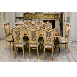 Meubles de salle à manger en teck sculpté français de luxe, ensemble de table à manger en teck massif pour 8 personnes, style meubles de salle à manger en teck massif - Product Image 1