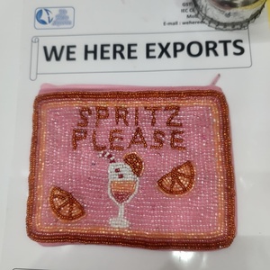 Handmade Beaded Pink Spritz Please Coin <b>Purse</b> Cocktail Embroidery Seed Bead Pouch Mini Zipper Wallet Party Clutch Gift For <b>Women</b> - Product Image 2