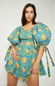 Robe longue décontractée d'été pour femme, imprimé floral, manches bouffantes, style bohème, col rond, coupe ample, 100 % coton naturel lavable - Product Image 5