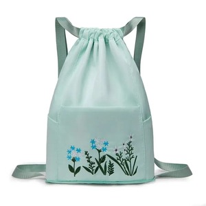 Floral Embroidered Drawstring <b>Backpack</b> Unisex Casual Gym Bag Lightweight Polyester 20L Capacity Adjustable <b>Straps</b> - Product Image 3