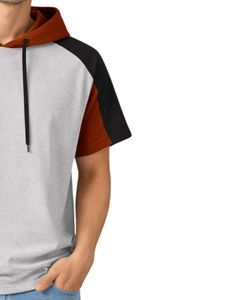 Camiseta con Capucha de Manga Corta para Hombre, Sudadera Informal con Capucha, Top de Algodón Suave para Verano, Colores Gris, Rojo Óxido y Negro, Estilo Urbano, Moda Estadounidense - Product Image 4