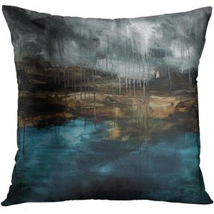 Juego de 4 Fundas de Almohada Decorativas Modernas con Pintura Abstracta Retro en Turquesa, Verde Azulado, Negro y Marrón para Decoración del Hogar - Product Image 3