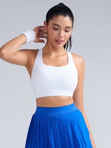 Women Criss <b>Cross</b> Back Sports Bra Scoop Neck Multi Strap Tennis Yoga Bralette Rempadded Medium Support Activewear Crop <b>Top</b> - Product Image 2