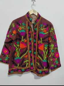 Embroidered Handmade Suzani Cotton <b>Jacket</b> Boho Short Winter Coat Floral Embroidery <b>Jacket</b> <b>Hippie</b> Style Gift For Her - Product Image 3