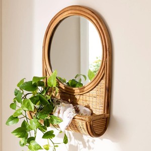 Handmade High Quality <b>Cheap</b> Price Rattan <b>Framed</b> Mirror Wall Decor Shelf - Product Image 4