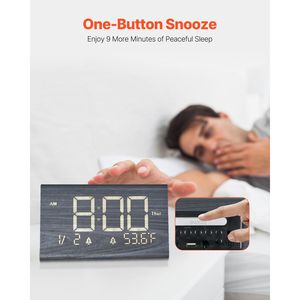 Sveglia Digitale con Porta USB, Doppio Allarme, Volume Regolabile, Orologio da Scrivania in MDF, Luce Notturna, Controllo Vocale per Uso Domestico e Comodino - Product Image 5