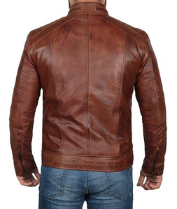 Men's Chocolate Brown Coated Waxed Leather Varsity <b>Jacket</b> Stand Real <b>Sheepskin</b> Lining Fully Customized Hooded Vintage Design - Product Image 2