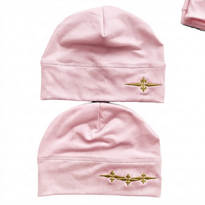 DROGEN EXPORT Bonnet en acrylique vintage jacquard décontracté pour l'extérieur, rose clair, avec motif lettres imprimé personnalisé à paillettes lumineuses, OEM - Product Image 1