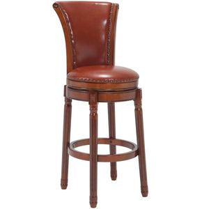 29\" Counter Height Cow Top <b>Leather</b> Wooden Bar <b>Stools</b> 180 Swivel Chair for Home Kitchen 2022 Stylish Barstools Comfortable Back - Product Image 1