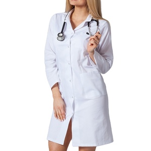 KICKKOC ENTERPRISES Unisex <b>White</b> Full Length <b>Lab</b> <b>Coat</b> Pockets Button Closure Breathable Woven Polyester/Cotton Medical Hospital - Product Image 1