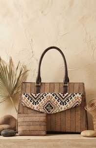 Geometric Jacquard <b>Tote</b> Handbag Anti-Theft <b>Zipper</b> Shoulder <b>Bag</b> with Pouch for Daily Travel - Product Image 3