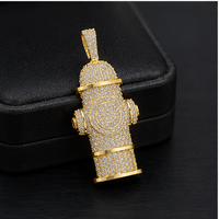Pendentif Collier Statement en Or Massif 10K Personnalisé avec Diamant Moissanite, Motif Hydrant de Incendie, Breloques Minimalistes Hip Hop pour Pompiers, Idéal pour Cadeaux