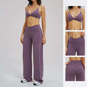 Conjunto Deportivo de Yoga para Mujer, Cintura Alta, Diseño Cruzado Frontal, Pierna Ancha, Transpirable, para Fitness, Running y Actividades al Aire Libre, 2 Piezas, Spandex/Nylon - Product Image 5