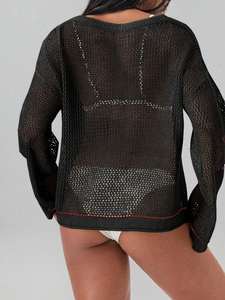 Vente en gros de pulls en jersey tricoté pour femmes, maille ajourée, taille XXL, numéro 29, col en V, transparent, streetwear, maillot de football américain - Product Image 5