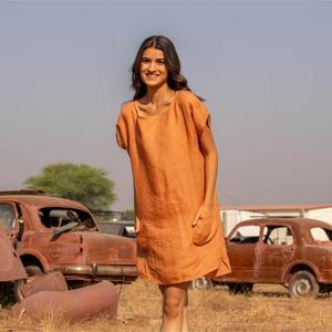 Ladies <b>Boho</b> Chic Cotton Linen Maxi <b>Dress</b> Round Neck Loose Fit Elegant Casual <b>Summer</b> Mini <b>Dress</b> - Product Image 4