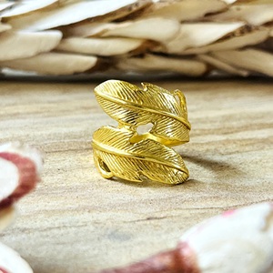 New Best Design Feather Gold Ring Boho Brass Rings For Women 18k Plated Leaf <b>Wrap</b> Statement ring Jewelry for Wholesale/OEM/ODM - Product Image 1