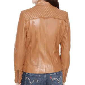 Chaqueta de Motociclista de Cuero para Mujer, Estilo Moderno, con Cuello Alto, Transpirable, de Piel de Cordero Genuina - Product Image 4