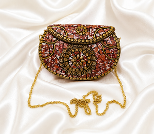 Luxury Handmade Clutch <b>Bag</b> with Crystal Bead Embroidery and Golden Chain Elegant Designer Evening Party Purse for Women - Product Image 6
