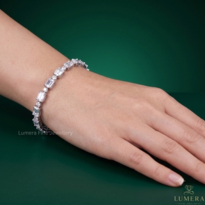 Emerald & Cut Lab Grown Diamond Tennis Bracelet <b>Solid</b> <b>Gold</b> IGI Certified 42 Carat 18K <b>Gold</b> Wedding Anniversary Jewelry for Women - Product Image 3