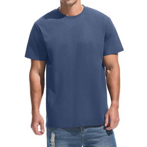 Camiseta de punto de manga corta para hombre, color azul real, cuello redondo, de secado rápido, corte regular, color sólido, informal. - Product Image 1