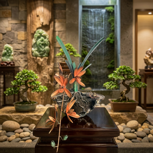 Estatua de Orquídea de Hierro Chapada en Oro, Exquisitamente Elaborada, con Impresión Digital, Escultura Artística 3D, Resistente al Óxido, Decoración para el Hogar - Product Image 5