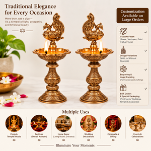brass peacock five bowl diya oil <b>lamp</b> five wick deepam five diya deepak traditional puja <b>lamp</b> home temple decor diwali decorate - Product Image 4