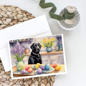 Whimsical <b>Easter</b> Decor Black Labrador Retriever <b>Pack</b> 8 A7 Size 5x7 Blank Note Greeting <b>Cards</b> with Envelopes - Product Image 2