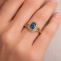 Bague en laiton plaqué or avec kyanite bleue naturelle, sertie clos, faite à la main, pierre précieuse ovale pour femme, vente en gros