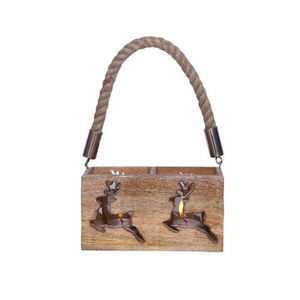 HandMade Deer Cutting Wooden Christmas Double Candle Votive With Rope Handle Unique Design Indoor & Outdoor Decorative Product - Product Image 1
