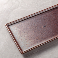 Plateau rectangulaire en céramique YAYU de style japonais rétro, finition rouge, pour desserts, assiettes à sushi, plateaux cubiques, service en porcelaine