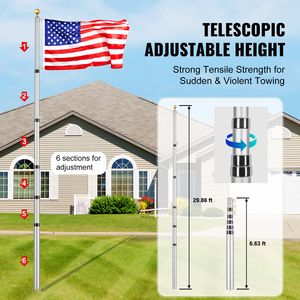 Kit Asta Telescopica per Bandiere da Giardino e Prato 30FT, in Lega di Alluminio Resistente, 3 Modalità di Visualizzazione, Asta per Bandiera 3x5 - Product Image 3