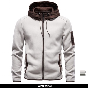 Sweat-shirt polaire zippé à capuche pour homme, couleur unie, coupe décontractée, idéal pour l'hiver, coupe ample, mélange polyester-coton, coupe-vent, imperméable, avec poches - Product Image 5
