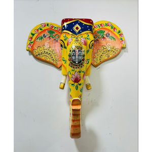 งานประติมากรรมหัวช้างไม้แกะสลักด้วยมือ ลายแนวตั้ง ดีไซน์แบบอาร์ตเดโค สำหรับตกแต่งงานดิวาลี วันเกิด งานแต่งงาน (แบบดั้งเดิม) - Product Image 3
