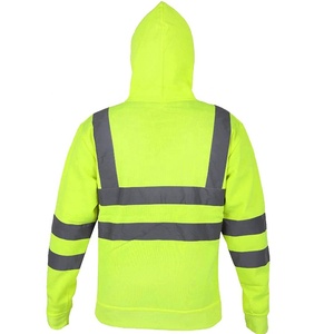 <b>Mens</b> High Visibility <b>Reflective</b> Hooded Sweatshirt Zip up Workwear <b>Jacket</b> Waterproof Breathable Safety Uniform Polyester - Product Image 6
