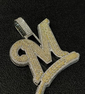 Laysware 925 Sterling <b>Silver</b> Hip Hop Jewelry Iced <b>Initial</b> Name Letter Pendant <b>Necklace</b> Personalized Moissanite VVS Pendant - Product Image 3