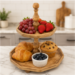 Handcrafted 2 Tier Wooden Cake <b>Stand</b> Elegant Farmhouse Dessert <b>Cupcake</b> Display <b>Stand</b> for Wedding Party and Home Decoration - Product Image 2