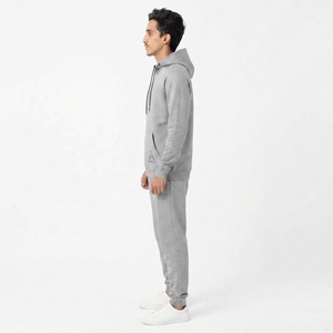 Unisex Grauer Kapuzen-Trainingsanzug Langarm Einfarbiges Freizeit-Sweatshirt und Hosen-Set mit Känguru- und Seitentaschen - Product Image 2