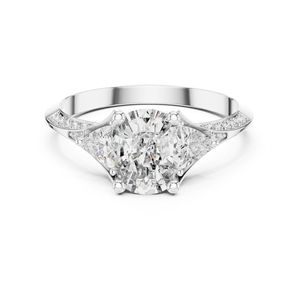 Bague solitaire pour femme en or blanc 14 carats avec diamant de laboratoire taille coussin, taille triligne et taille rond |   Cadeau d'anniversaire |   Nouveau diamant cultivé - Product Image 1