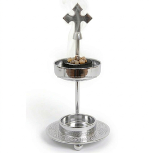 Brûleur en résine métallique argentée polie pour encens et myrrhe - Product Image 3