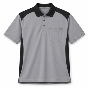 Light Grey and <b>Black</b> Short Sleeve <b>Polo</b> <b>Shirt</b> with Chest Pocket and Contrast Panels Workwear Staff Uniform Casual Wear Club Wear - Product Image 1
