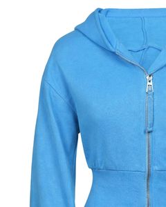 Womens Sky Blue <b>Cropped</b> <b>Zip</b> <b>Up</b> Hoodie Slim Fit Long Sleeve Casual Streetwear Cotton Fleece Sweatshirt Custom Logo ODM Factory - Product Image 3