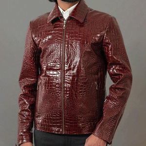 Chaqueta de Motociclista para Hombre, Corte Ajustado, Negra, de Cuero de Cabra Repujado, Cuello Alto, Transpirable, Resistente al Viento, Estilo Urbano de Alta Calidad - Product Image 3