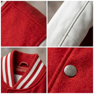 เสื้อแจ็คเก็ตวาร์ซิตี้สีแดงขาวสำหรับผู้ชาย ปักลายตัวอักษร สไตล์บอมเบอร์ แนวพรีปปี้ เสื้อกันหนาว บริการ OEM ผลิตเสร็จสมบูรณ์ - Product Image 5